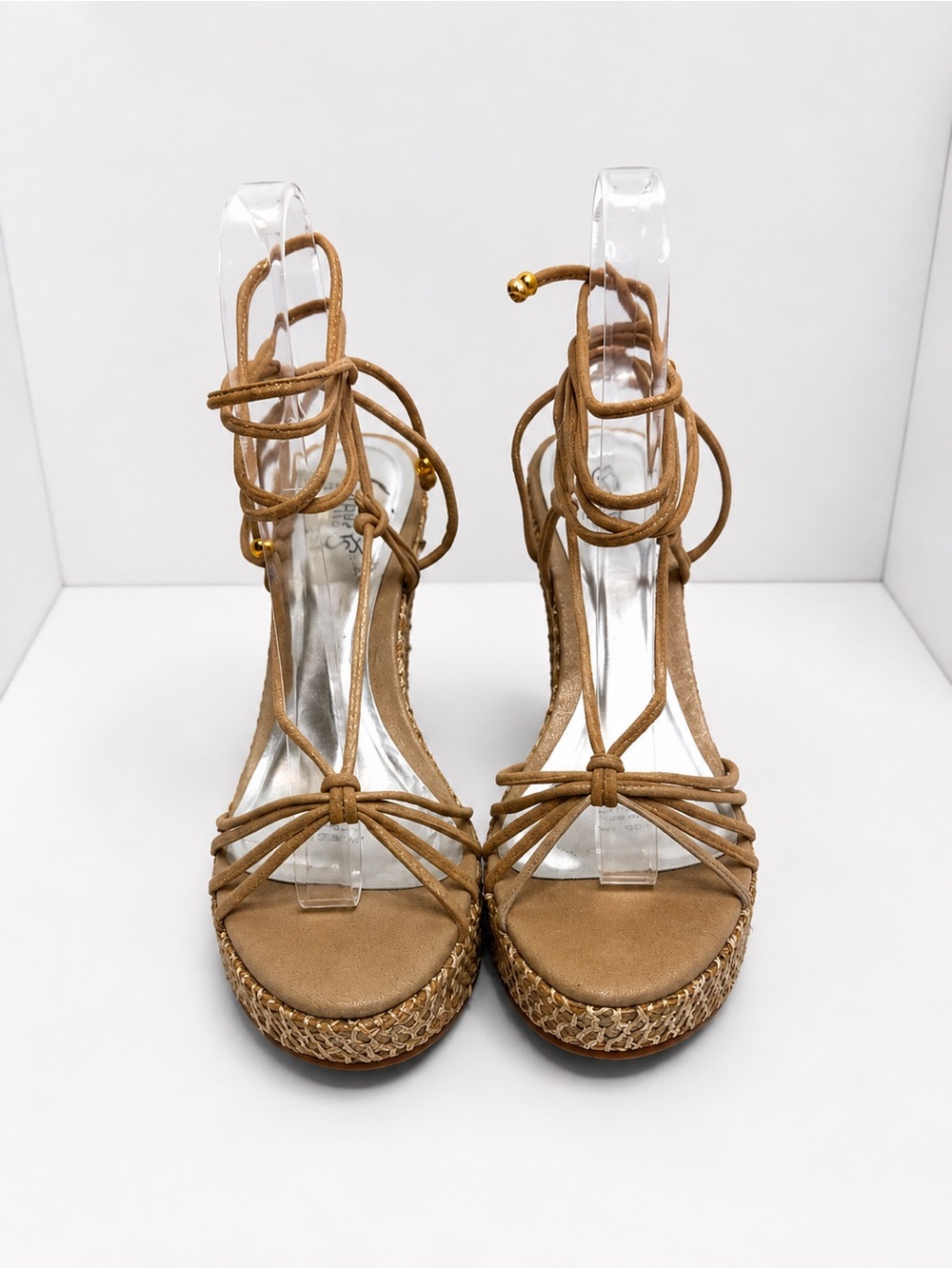 Carlos Santana Tan Lace-Up Espadrille Wedge Sandals Size 7.5